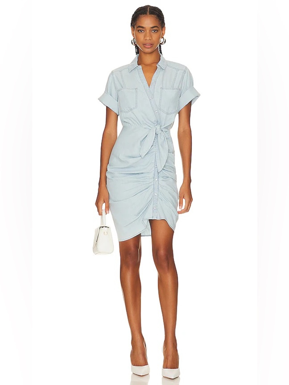 AS IS Veronica Beard Hensley light wash ruched denim chambray shirt dress sz 6